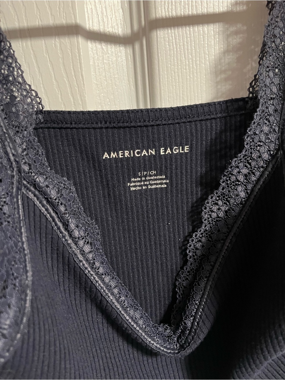 American Eagle Black Ribbed Lace-Trim Tank - Picture 3 of 3